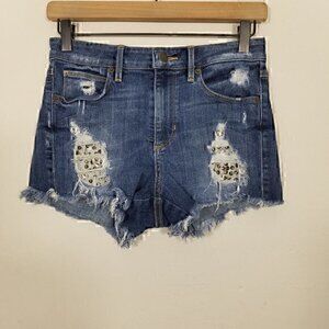 Guess Embellished Distressed Stretch Jean Shorts Stretch Blue Size 26